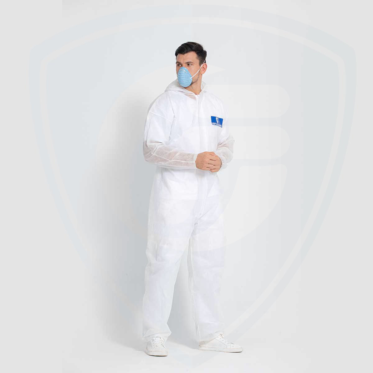 Disposable White Splash Protective Coverall with Hood And 2-way Zipper 