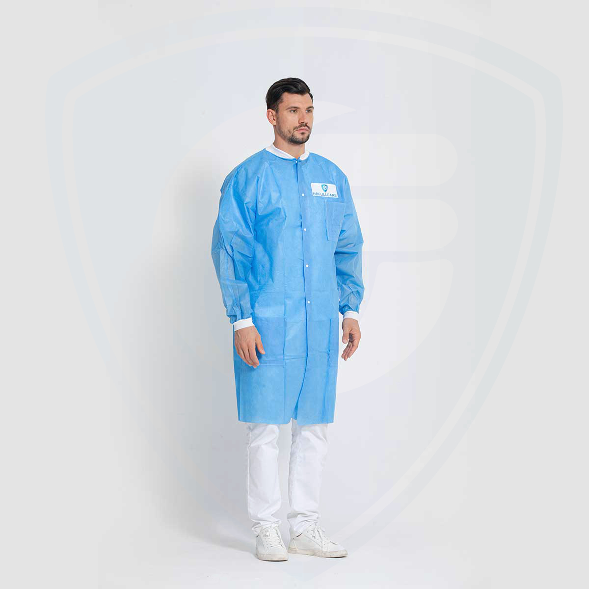 Blue Disposable Lab Coat Gown SMS Water-Repellent with Pockets