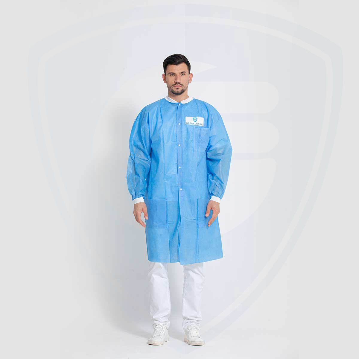 Blue Disposable Lab Coat Gown SMS Water-Repellent with Pockets
