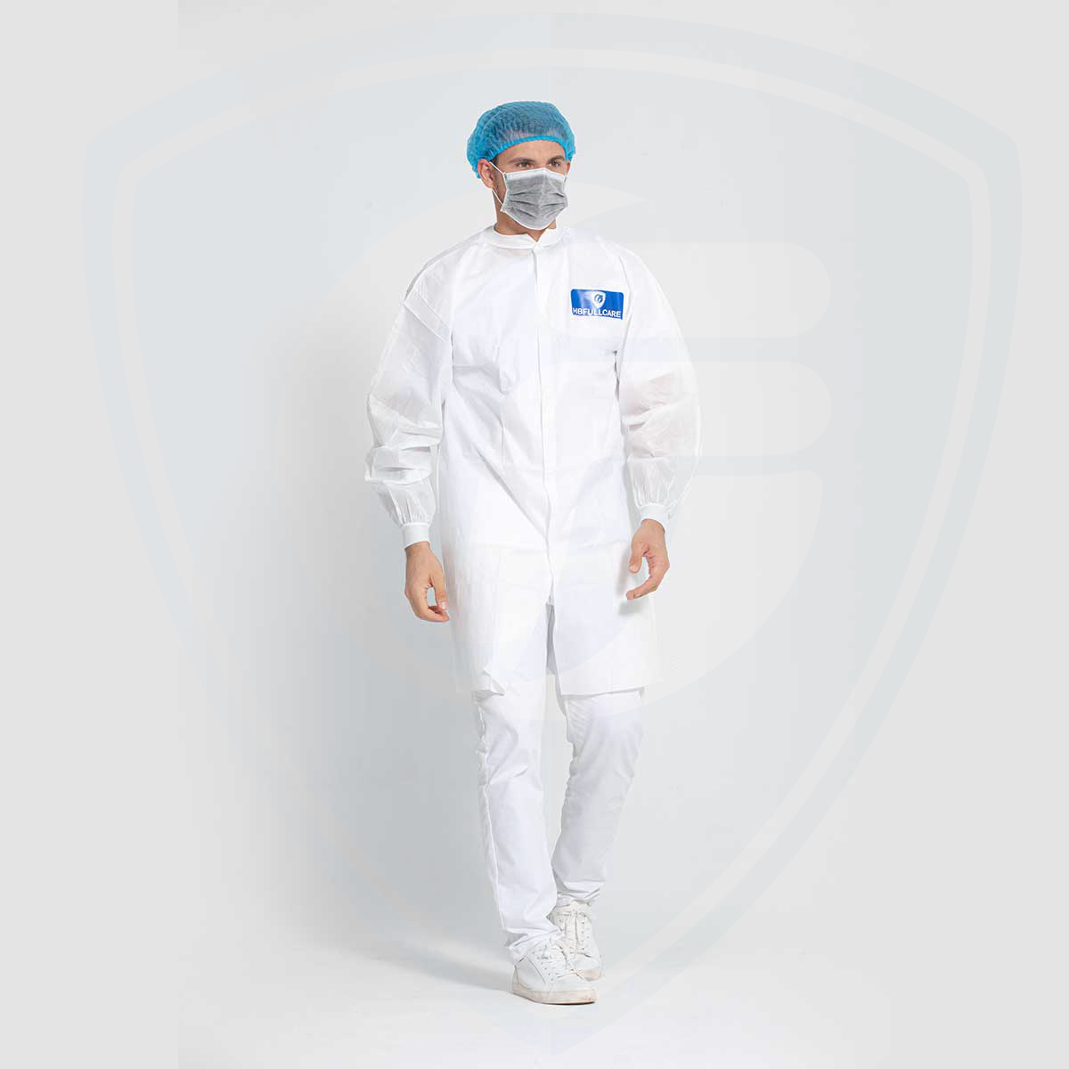 White No-Wrinkle Professional Disposable SMS Knee Length Lab Coat 