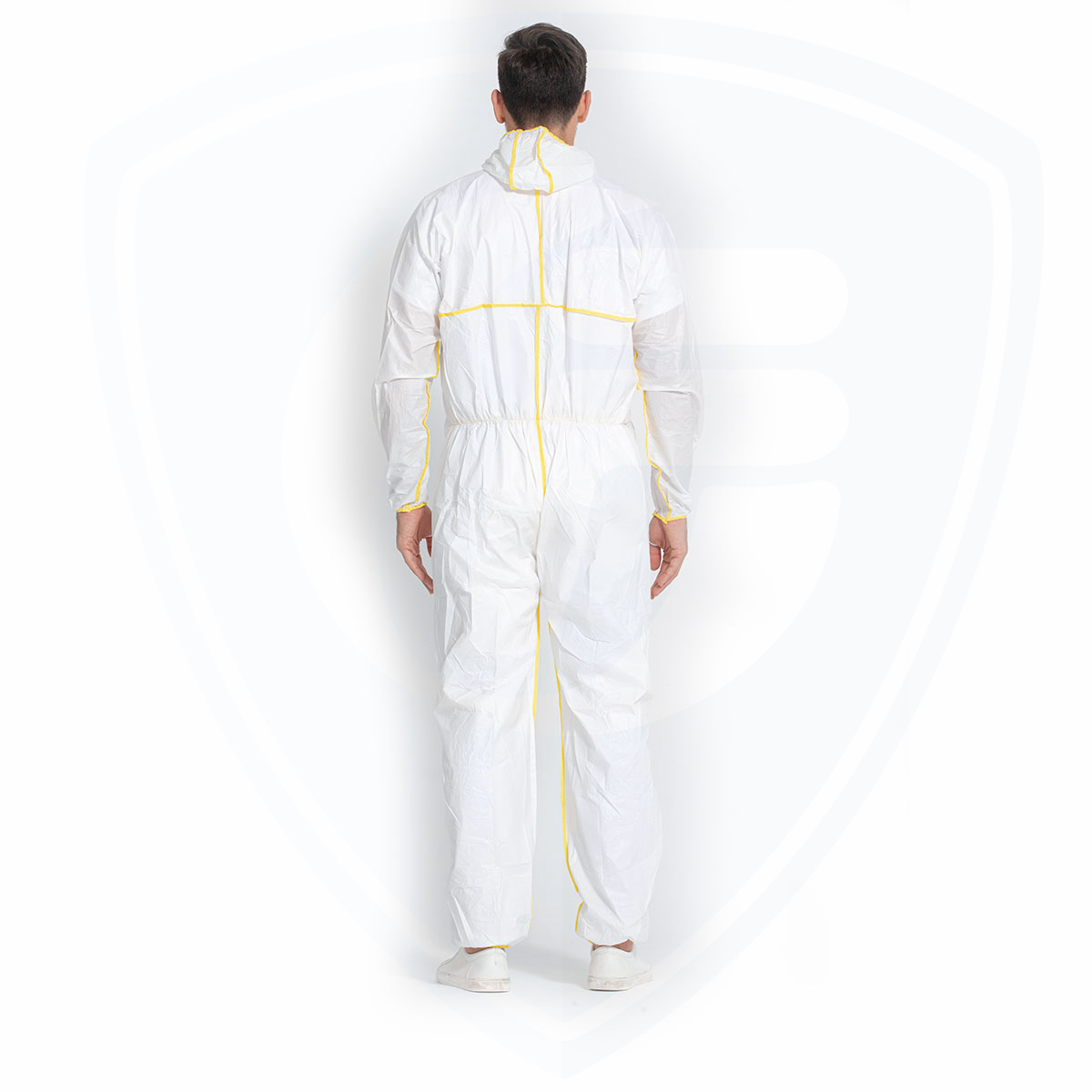 FC2040-1 White Disposable Coverall Type5/6 Protection Level Yellow Bound Seams