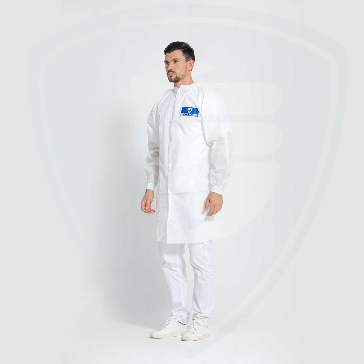 White No-Wrinkle Professional Disposable SMS Knee Length Lab Coat 
