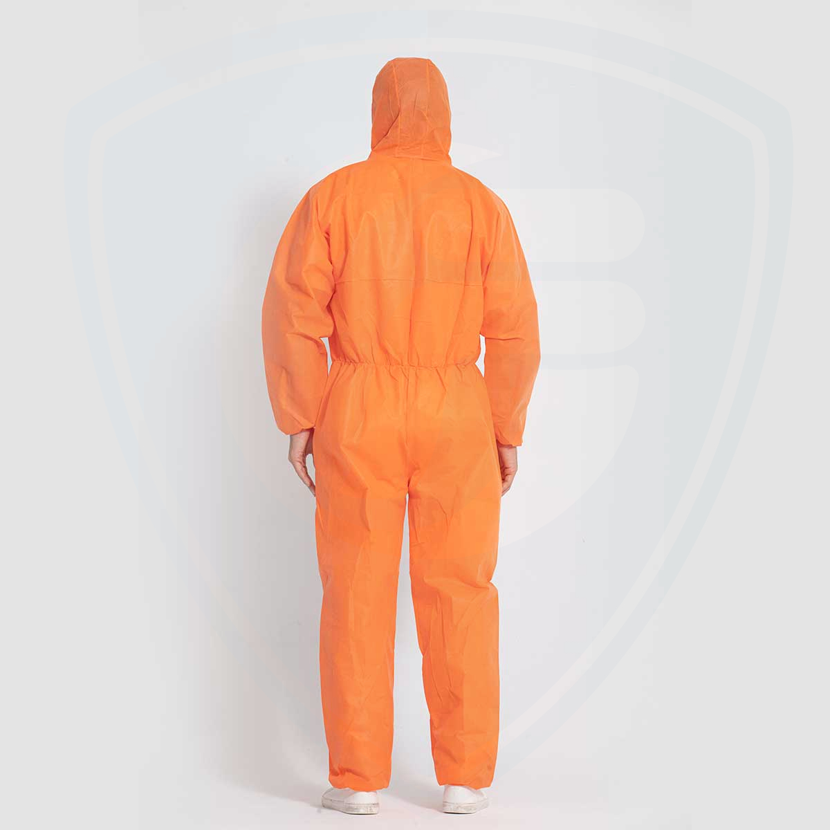 EN1149 Orange Hooded SMS Disposable Coverall for Type5/6 protection Level 