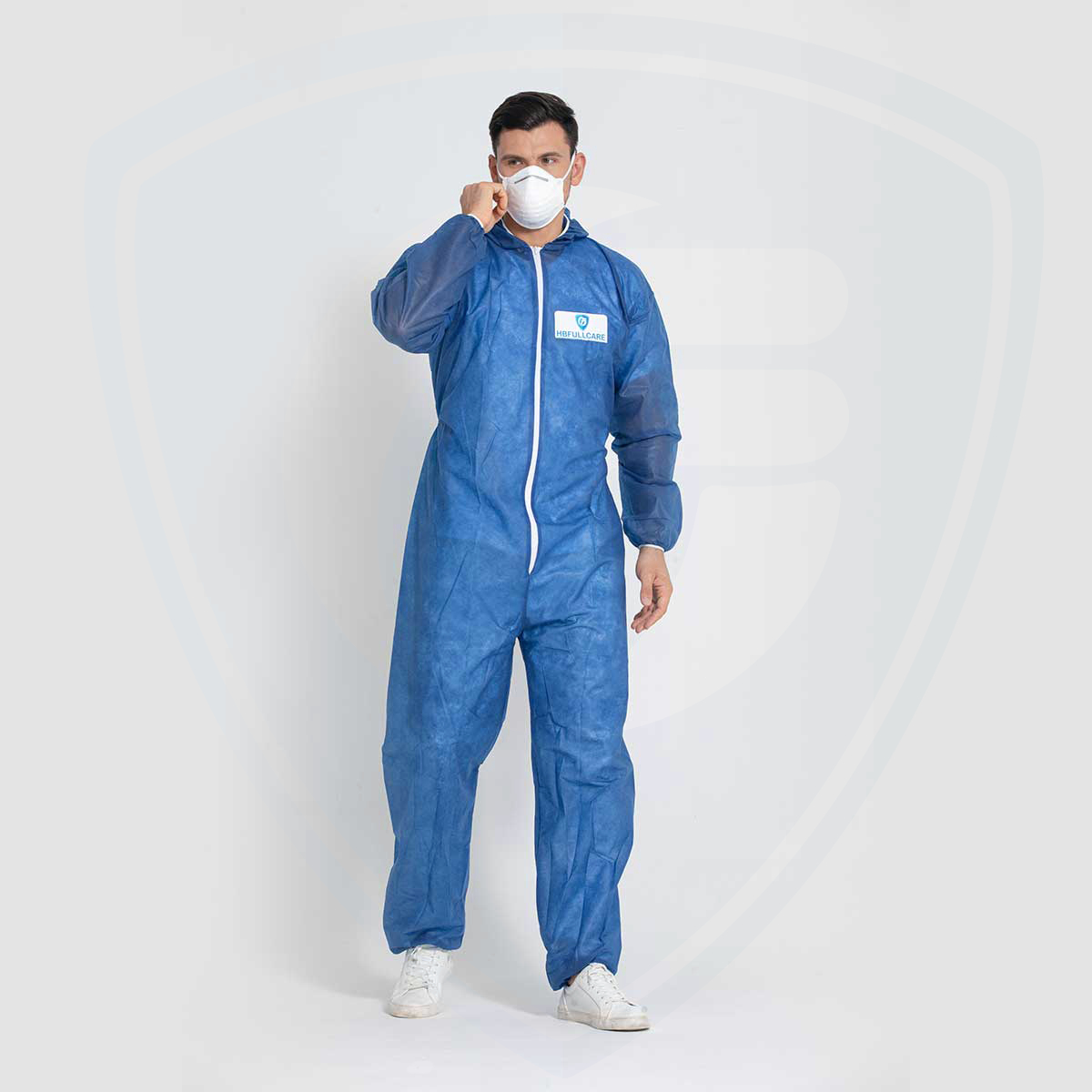 Basic Protection Blue Adult Disposable Coverall Polypropylene Fabric with Hood