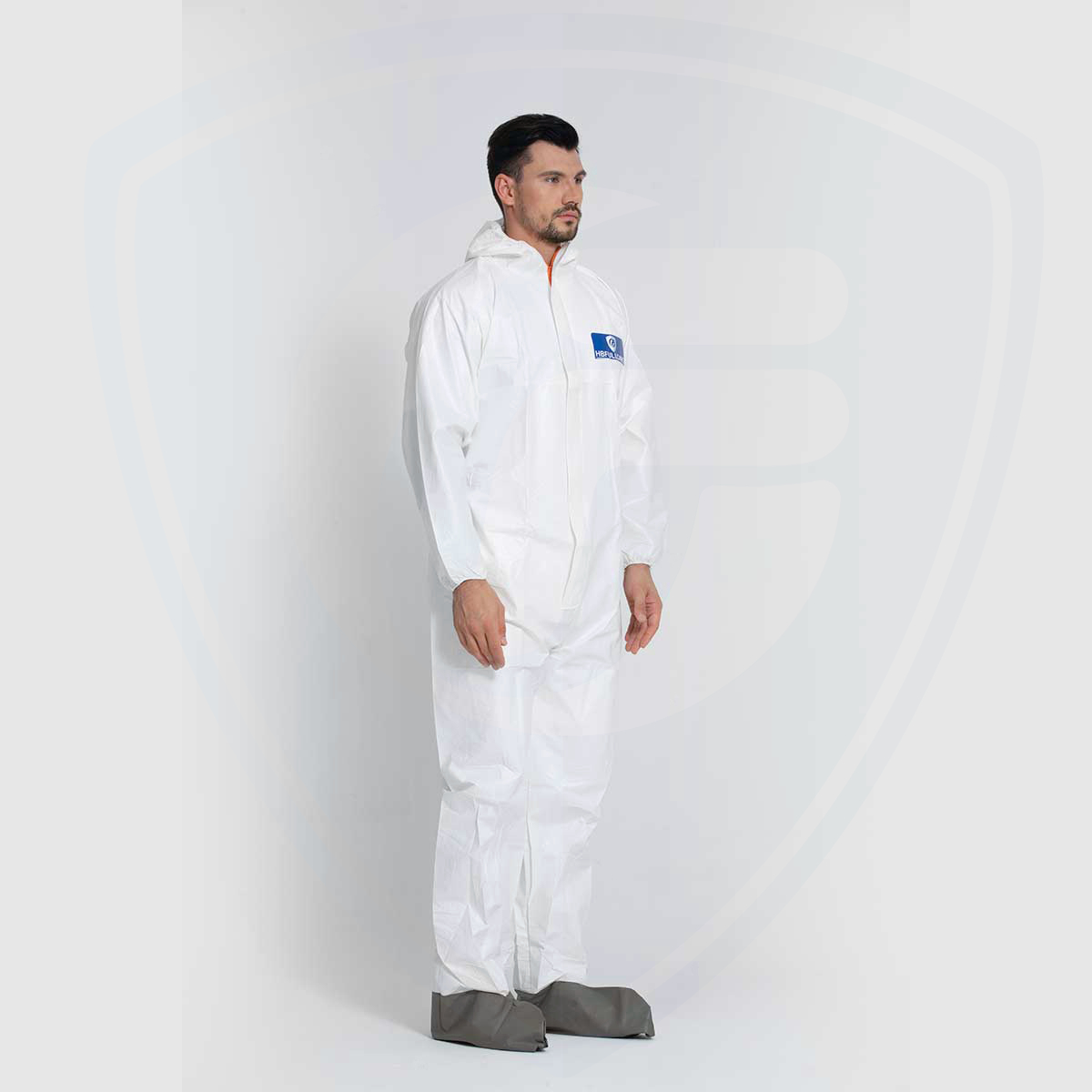 Disposable Orange Zipper Waterproof And Dust-proof Coverall With Gray Boots