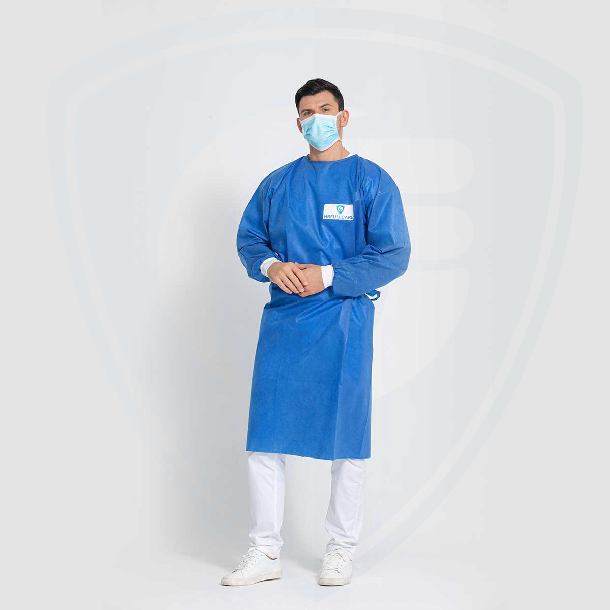Blue Disposable Isolation Gowns Waterproof with Knit Cuff Latex Free