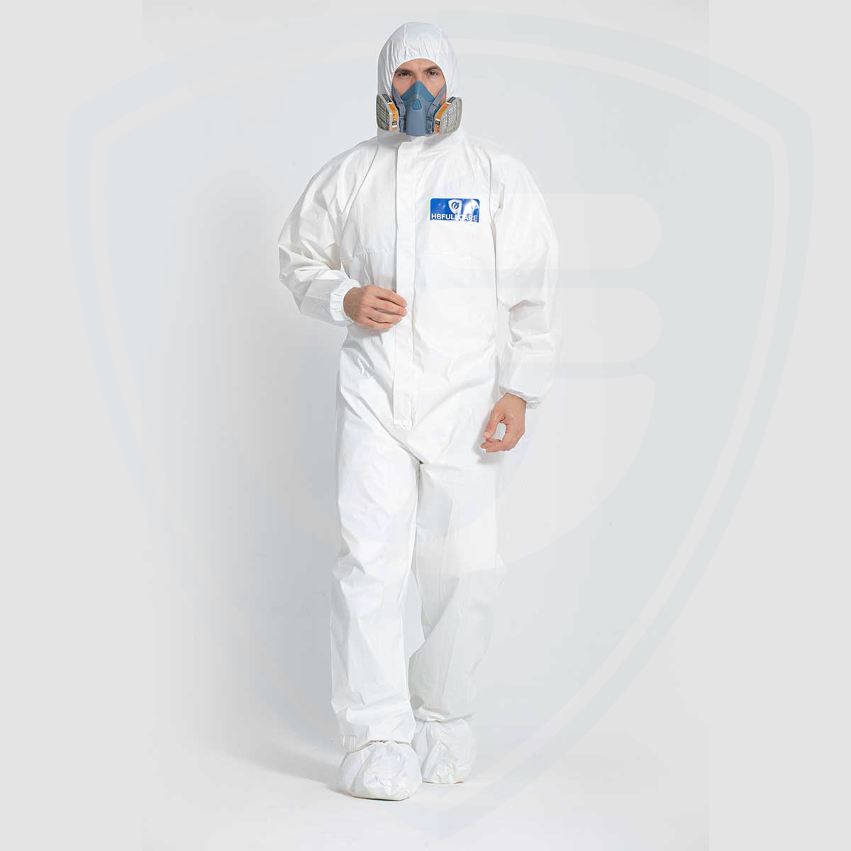 White Disposable Protective Spray Painting Coverall Safety Workwear Attached Hood 
