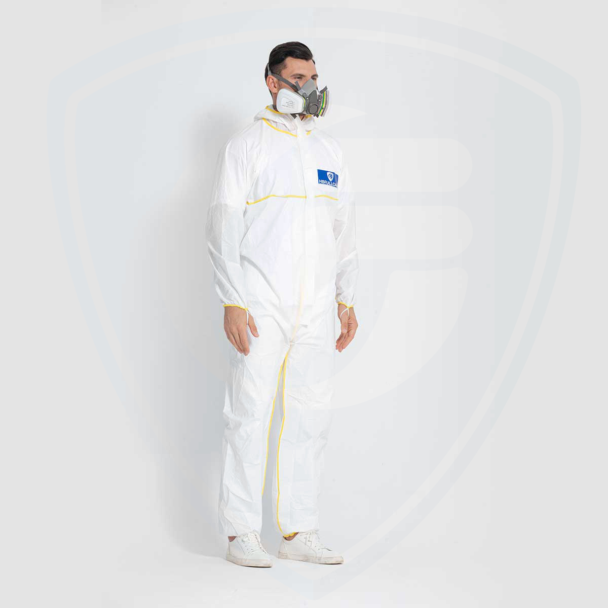 Disposable Type 5/6 Microporous Film Coverall with Yellow Bound Seams