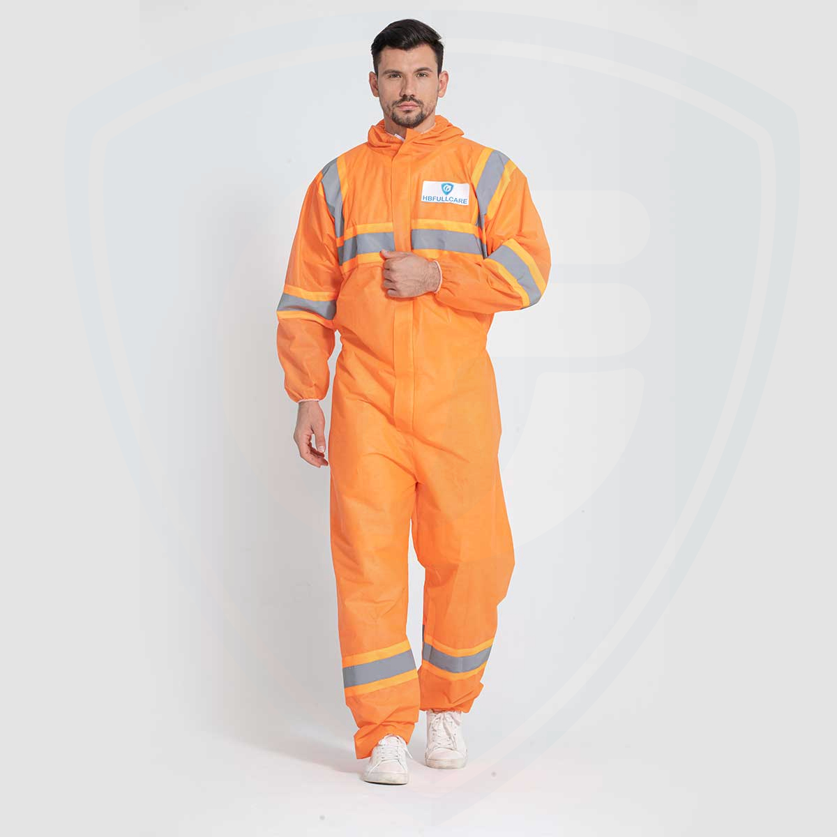 Orange Dust-proof And Anti-static Disposable Protective Coverall with Reflective Strips