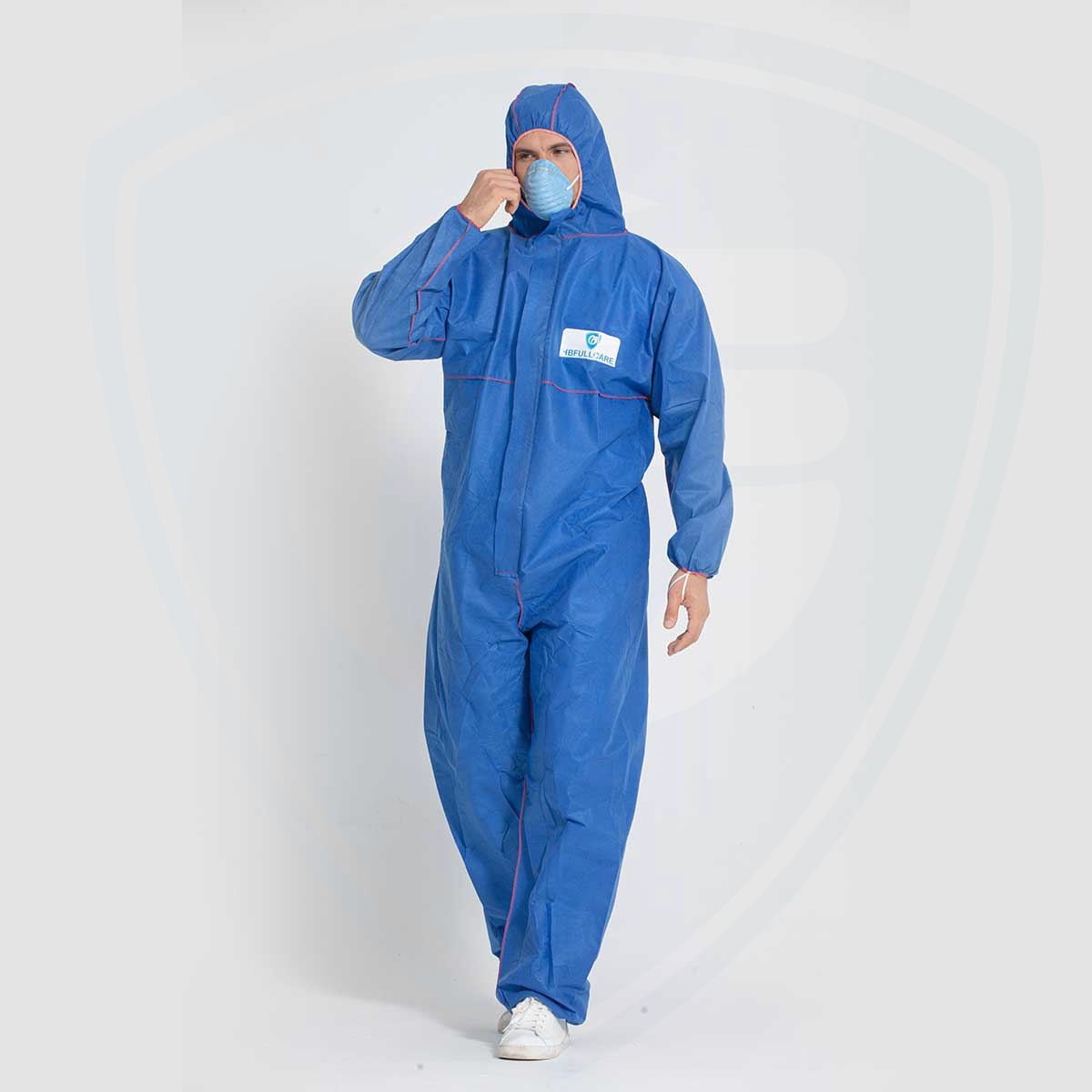 FC2030-2 Blue SMS Disposable Protective Coverall with Red Outerseam Style